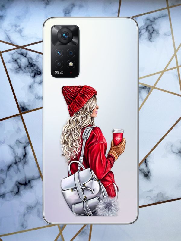 Прозорий чохол для Xiaomi Redmi Note 11 5G з об'ємним друком "Дівчина з рюкзаком" принт 9