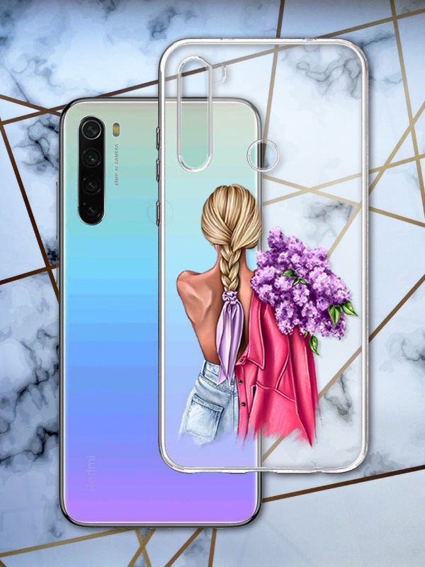 Прозорий чохол для Xiaomi Redmi Note 8T з об'ємним друком "Дівчина з бузком" принт 7