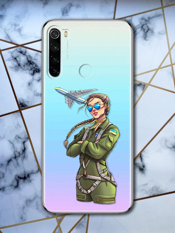 Прозорий чохол для Xiaomi Redmi Note 8 з об'ємним друком "Дівчина-пілот" принт 6
