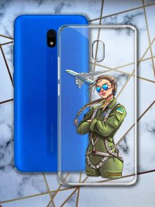 Прозорий чохол для Xiaomi Redmi 8A з об'ємним друком "Дівчина-пілот" принт 6