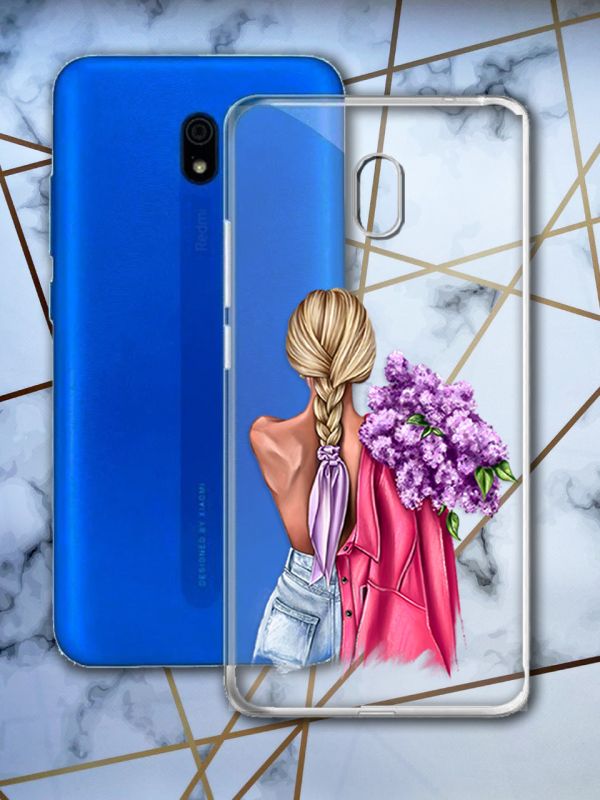 Прозорий чохол для Xiaomi Redmi 8A з об'ємним друком "Дівчина з бузком" принт 7