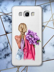 Прозорий чохол для SAMSUNG Galaxy J7(2016) J710 з об'ємним друком "Дівчина з бузком" принт 7