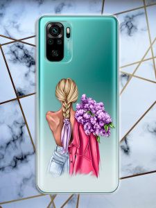 Прозорий чохол для Xiaomi Redmi Note 10 / Note 10s з об'ємним друком "Дівчина з бузком" принт 7