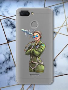 Прозорий чохол для Xiaomi Redmi 6 з об'ємним друком "Дівчина-пілот" принт 6
