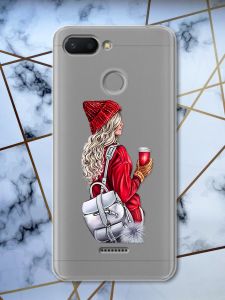 Прозорий чохол для Xiaomi Redmi 6 з об'ємним друком "Дівчина з рюкзаком" принт 9