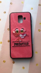 Силіконовий чохол, прикрашений малюнком на тканині, для Samsung Galaxy А6 (2018)/A600F Пантера рожева