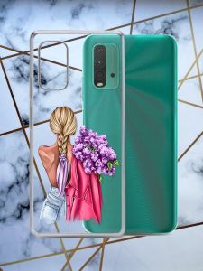 Прозорий чохол на Xiaomi Redmi 9T Дівчина з бузком (принт 7)