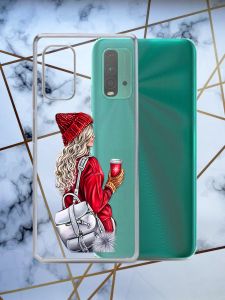 Прозорий чохол для Xiaomi Redmi 9T з об'ємним друком "Дівчина з рюкзаком" принт 9
