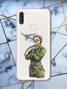 Прозорий чохол для Samsung Galaxy А11 з об'ємним друком "Дівчина-пілот" принт 6