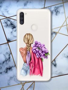 Прозорий чохол для Samsung Galaxy А11 з об'ємним друком "Дівчина з бузком" принт 7
