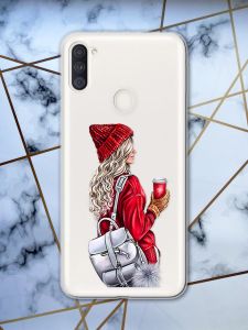 Прозорий чохол для Samsung Galaxy А11 з об'ємним друком "Дівчина з рюкзаком" принт 9