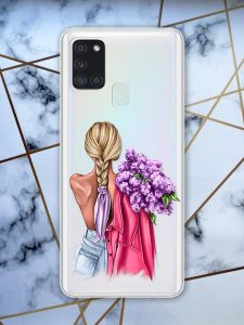 Прозорий чохол для Samsung Galaxy А21s з об'ємним друком "Дівчина з бузком" принт 7