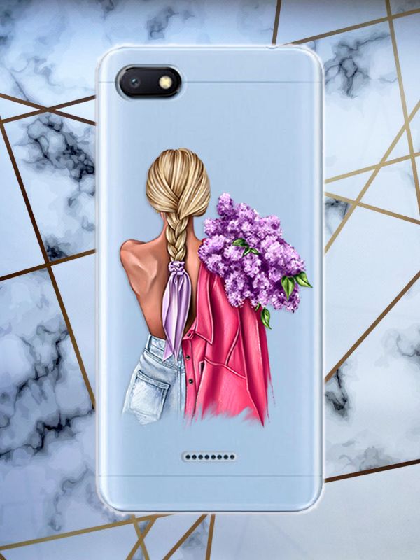 Прозорий чохол для Xiaomi Redmi 6A з об'ємним друком "Дівчина з бузком" принт 7