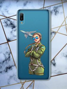 Прозорий чохол для Huawei Y6 2019 / Y6 prime 2019 з об'ємним друком "Дівчина-пілот" принт 6