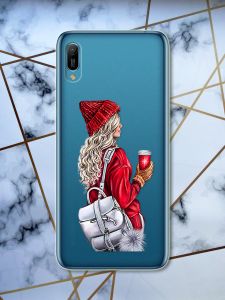Прозорий чохол для Huawei Y6 2019 / Y6 prime 2019 з об'ємним друком "Дівчина з рюкзаком" принт 9