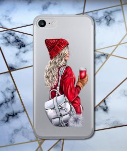Прозорий чохол для iPhone SE 2020 з об'ємним друком "Дівчина з рюкзаком" принт 9