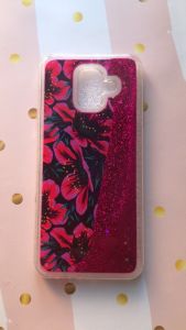 Силіконовий чохол з блискітками, що переливаються, для Samsung Galaxy А6 (2018) / A600F Квіти на чорному