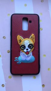 Силіконовий чохол, прикрашений малюнком на тканині, для Samsung Galaxy J8 (2018) Собака на подушці