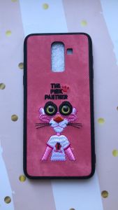 Силіконовий чохол, прикрашений малюнком на тканині, для Samsung Galaxy J8 (2018) Пантера рожева