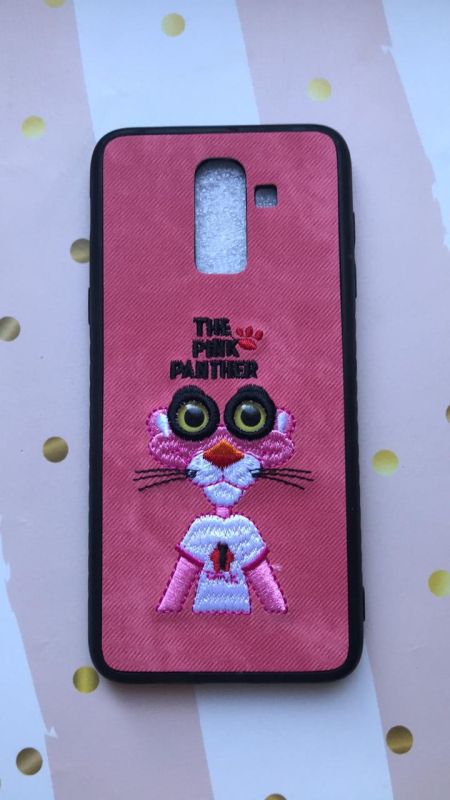 Силіконовий чохол, прикрашений малюнком на тканині, для Samsung Galaxy J8 (2018) Пантера рожева