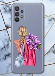 Прозорий чохол для Samsung Galaxy A32 з об'ємним друком "Дівчина з бузком" принт 7