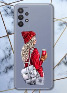 Прозорий чохол для Samsung Galaxy A32 з об'ємним друком "Дівчина з рюкзаком" принт 9