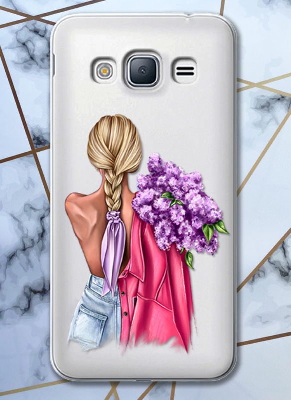 Прозорий чохол для Samsung Galaxy J3 2016 J310 з об'ємним друком "Дівчина з бузком" принт 7