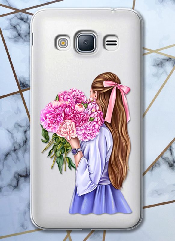 Прозорий чохол для Samsung Galaxy J3 2016 J310 з об'ємним друком "Дівчина з півоніями" принт 11