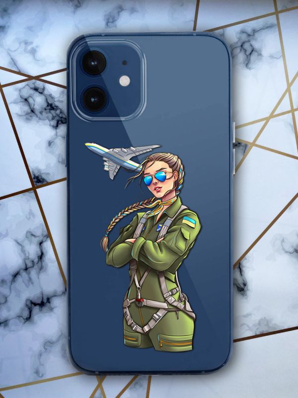Прозорий чохол для iPhone 12 mini з об'ємним друком "Дівчина-пілот" принт 6