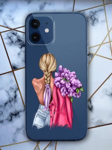 Прозорий чохол для iPhone 12 mini з об'ємним друком "Дівчина з бузком" принт 7
