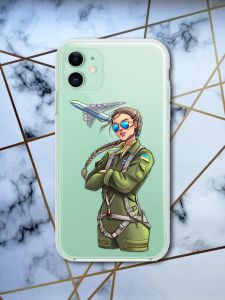 Прозорий чохол для Apple iPhone 11 (6,1) з об'ємним друком "Дівчина-пілот" принт 6