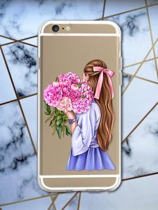 Прозорий чохол на iPhone 6/6s :: Дівчина з півоніями (принт 11)