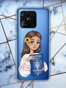 Прозорий чохол для Xiaomi Redmi 10C з патріотичним дизайном "Дівчина з паспортом" принт 12