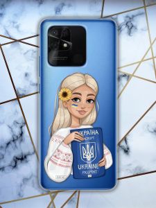 Прозорий чохол для Xiaomi Redmi 10C з патріотичним дизайном "Дівчина з паспортом" принт 13