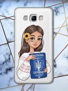 Прозорий чохол для SAMSUNG Galaxy J7(2016) J710 з патріотичним дизайном "Дівчина з паспортом" принт 12