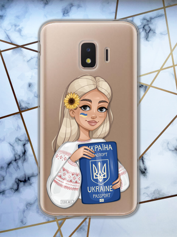 Прозорий чохол для Samsung Galaxy J2 Core з патріотичним дизайном "Дівчина з паспортом" принт 13