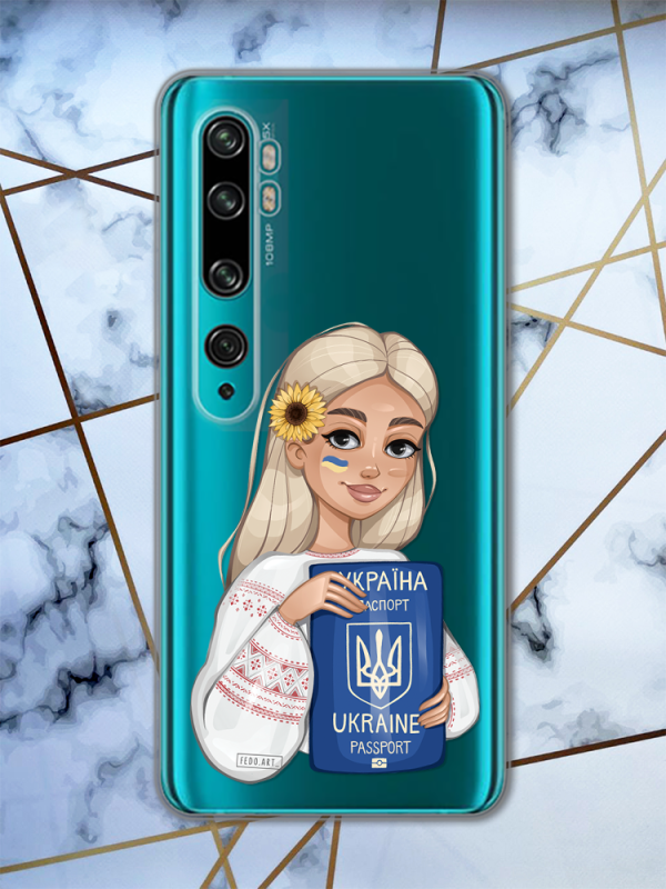 Прозорий чохол на Xiaomi Mi Note 10 / Note 10 Pro :: Дівчина з паспортом (патріотичний принт 13)