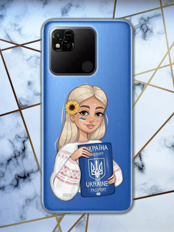 Прозорий чохол для Xiaomi Redmi 10A з патріотичним дизайном "Дівчина з паспортом" принт 13