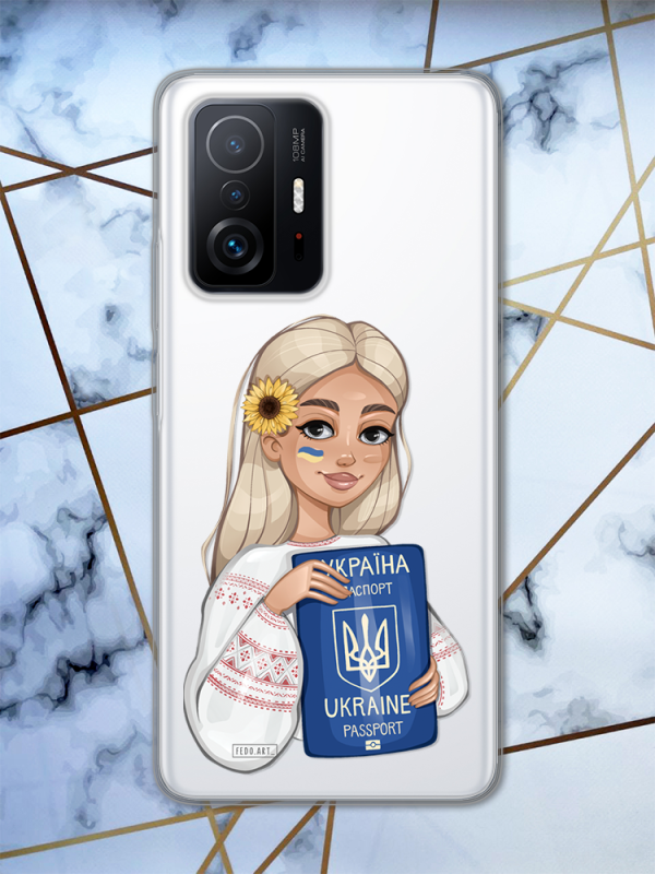 Прозорий чохол для Xiaomi 11T / 11T Pro з патріотичним дизайном "Дівчина з паспортом" принт 13