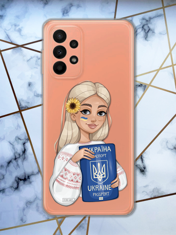 Прозорий чохол для Samsung Galaxy A23 4g з патріотичним дизайном "Дівчина з паспортом" принт 13