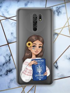 Прозорий чохол для Xiaomi Redmi 9 / 9 Prime з патріотичним дизайном "Дівчина з паспортом" принт 12