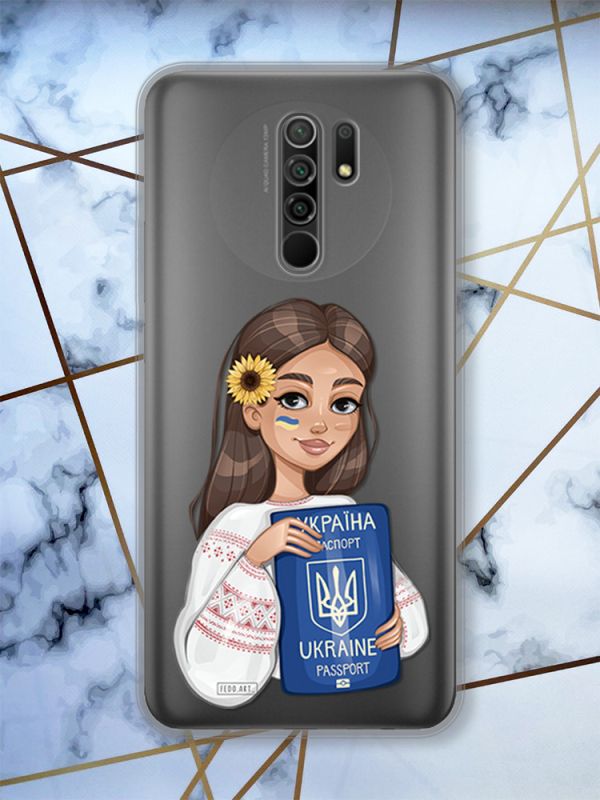 Прозорий чохол для Xiaomi Redmi 9 / 9 Prime з патріотичним дизайном "Дівчина з паспортом" принт 12
