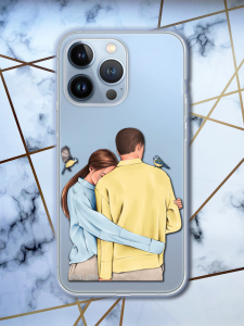 Прозорий чохол для Apple iPhone 13 Pro з патріотичним дизайном "Українська пара" принт 14