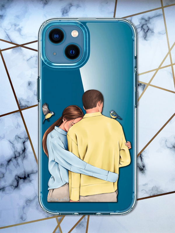 Прозорий чохол для iPhone 13 mini з патріотичним дизайном "Українська пара" принт 14