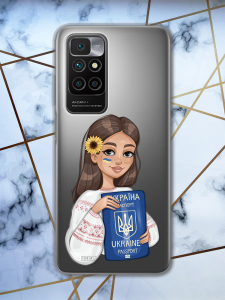 Прозорий чохол для Xiaomi Redmi 10 з патріотичним дизайном "Дівчина з паспортом" принт 12