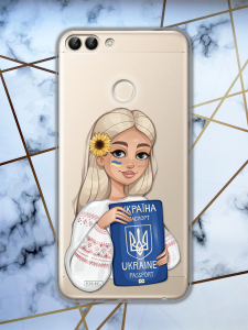 Прозорий чохол для Huawei P smart, enjoy 7S з патріотичним дизайном "Дівчина з паспортом" принт 13