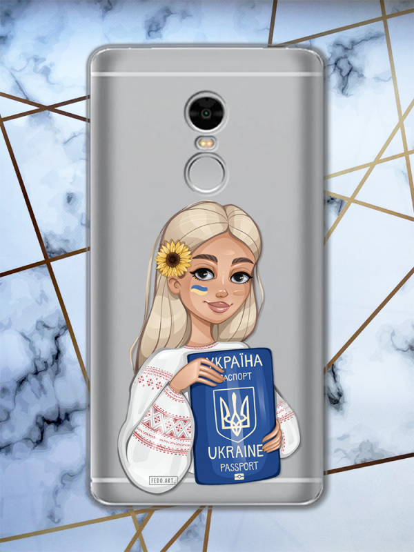 Прозорий чохол для Xiaomi Redmi Note 4 / Note 4X з патріотичним дизайном "Дівчина з паспортом" принт 13