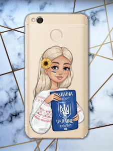 Прозорий чохол для Xiaomi Redmi 4Х з патріотичним дизайном "Дівчина з паспортом" принт 13