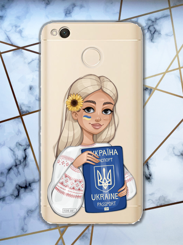 Прозорий чохол для Xiaomi Redmi 4Х з патріотичним дизайном "Дівчина з паспортом" принт 13