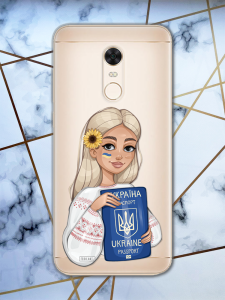 Прозорий чохол для Xiaomi Redmi 5 plus з патріотичним дизайном "Дівчина з паспортом" принт 13